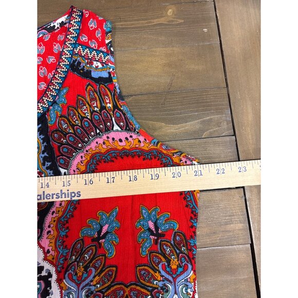 Bila Womens Paisley & Floral Print Sleeveless Top Red/Multicolor Ruffle Hem M - Picture 6 of 6